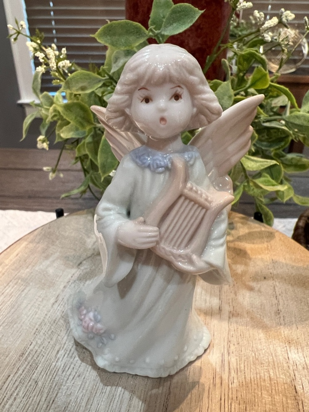 Russ Porcelain Angel Figurine with Harp - Pastel Accents Item #15271